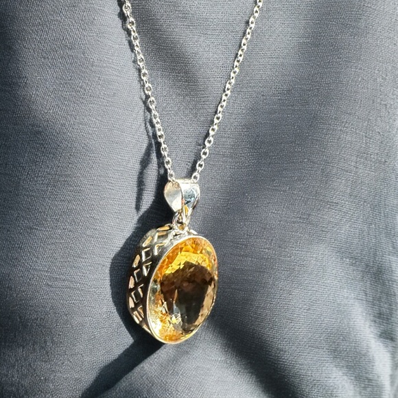 Large Chunky Citrine Sterling Silver Necklace - Picture 5 of 10